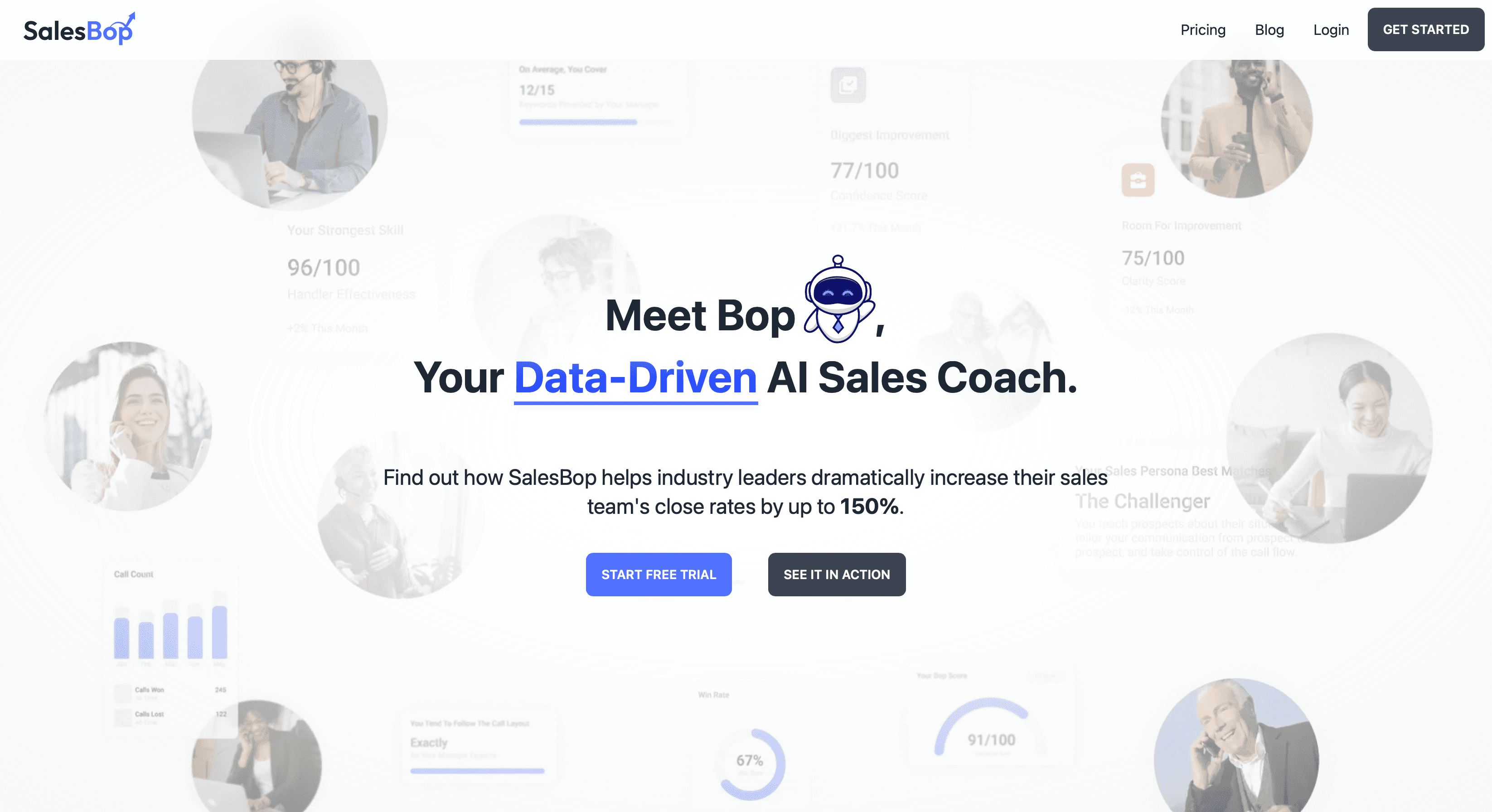 A screenshot of the SalesBop landing page.